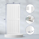 36 x 84 inch White Sliding MDF Barn Door with 6.6FT Black Sliding Door Hardware Kit & Handle, Pre-Dr