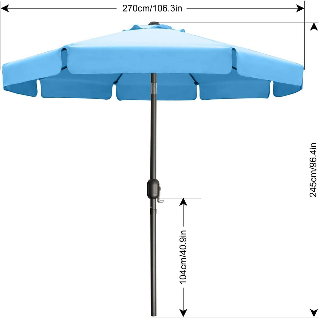 9ft Scalloped Patio Umbrella, Outdoor Table Umbrella with Tilt and Crank, Fiberglass Ribs Deck Umbrella Pool, Garden