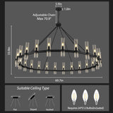 Black Wagon Wheel Chandelier, 70 Inch Glass Chandeliers, 24 Light Chandelier for High Ceiling, Modern Farmhouse Chandeliers for Living Room, Dining Room, Entryway, Stairwell (Bulbs Included) A115-B0F29CS3HQ