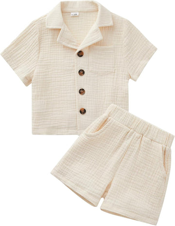 Toddler Baby Boy Summer Outfit Set Cuban Shirt Shorts