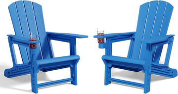 Adirondack Chair Set of 2, All Weather Plastic Adirondack Chairs, Fire Pit Chairs with Cup Holder, Outdoor Lawn Chair