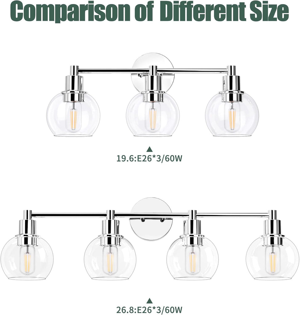 3 Lights Bathroom Vanity Light Fixtures Chrome, Bathroom Lights Over Mirror, Industrial and Farmhouse 3 Light Wall