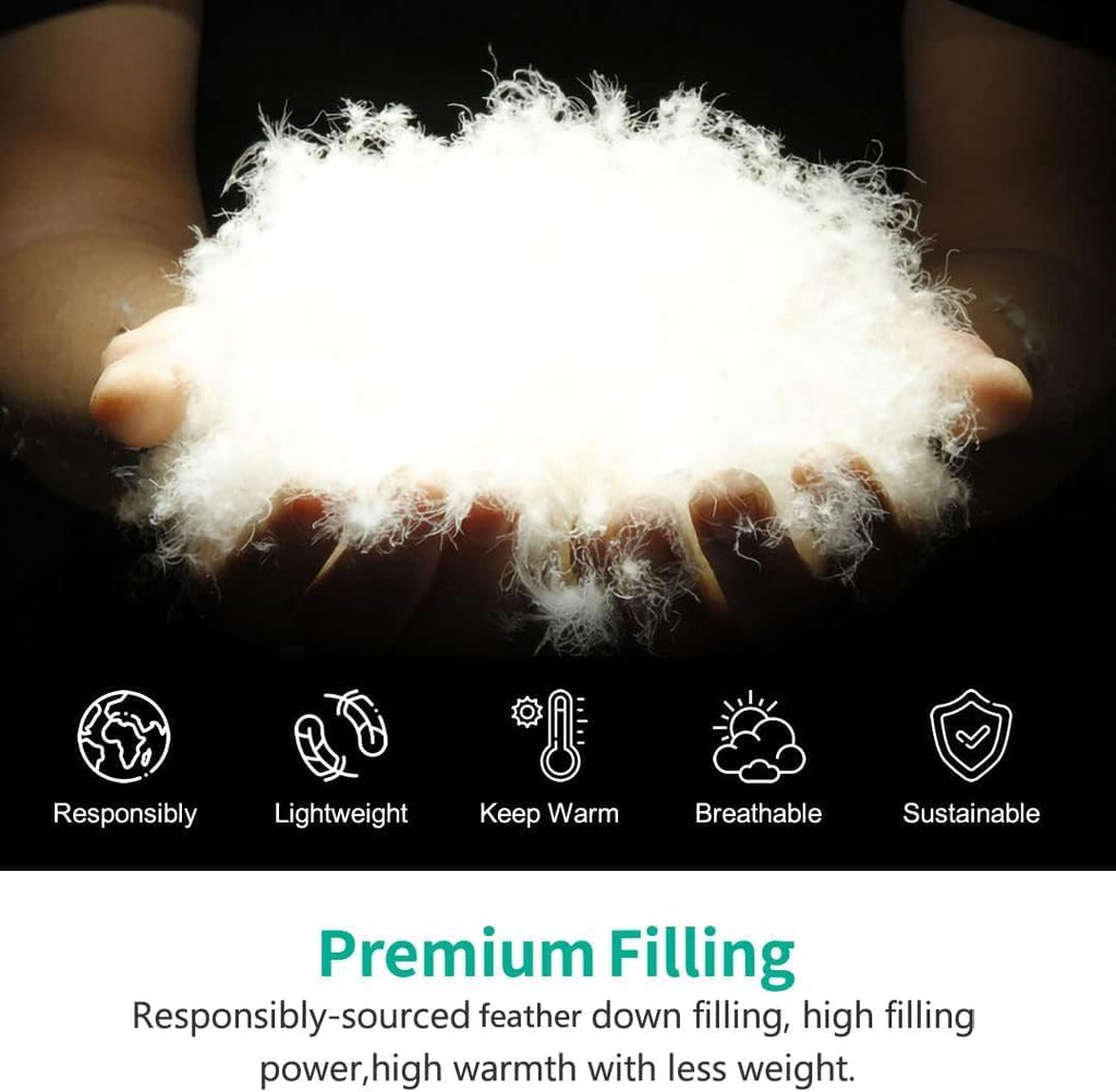Twin Down Feather Fibers Comforter, All Seasons Duvet Insert with 100% Organic Cotton, Fluffy Fill-Power Medium Warm