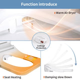 Square Electric Bidet Toilet Seat with Heated Water Cleansing, Warm Air Dryer, Adjustable Temperature, Front and Rear Nozzle Wash