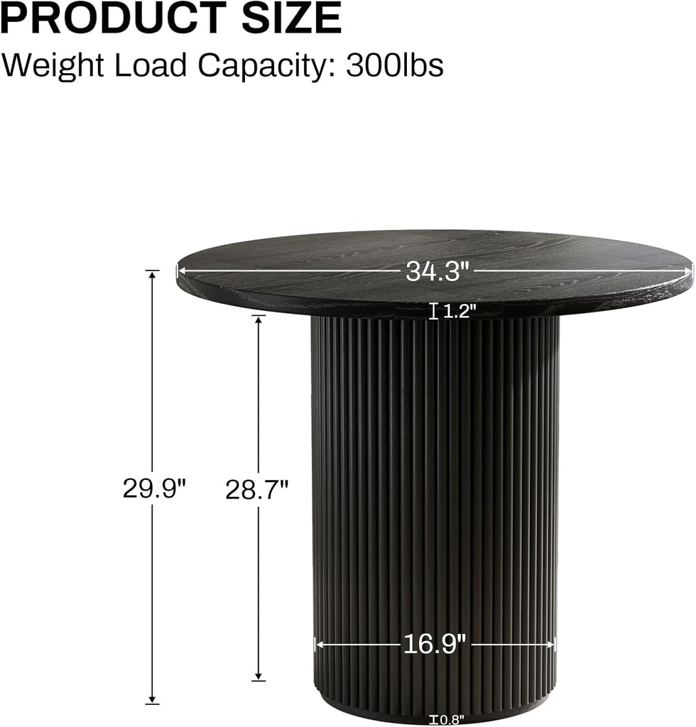 Round Dining Table, 34.3" Modern Wood Kitchen Table for 2 to 4, Pedestal Circle Dining Tables, Fluted Dining Table