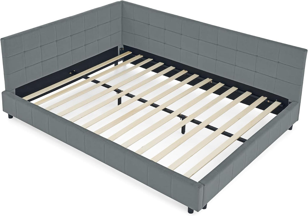 Queen daybed, Queen Corner Bed, Upholstered Sofa Bed Frame with Comfortable Backrest and Armrests for Kids,Adults