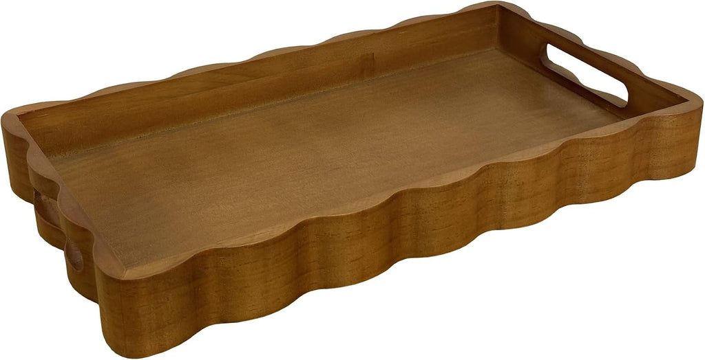 Pine Wood Decorative Tray with Handle Rectangular Wooden Serving Tray for Breakfast in Bed,Coffee Table,Dining