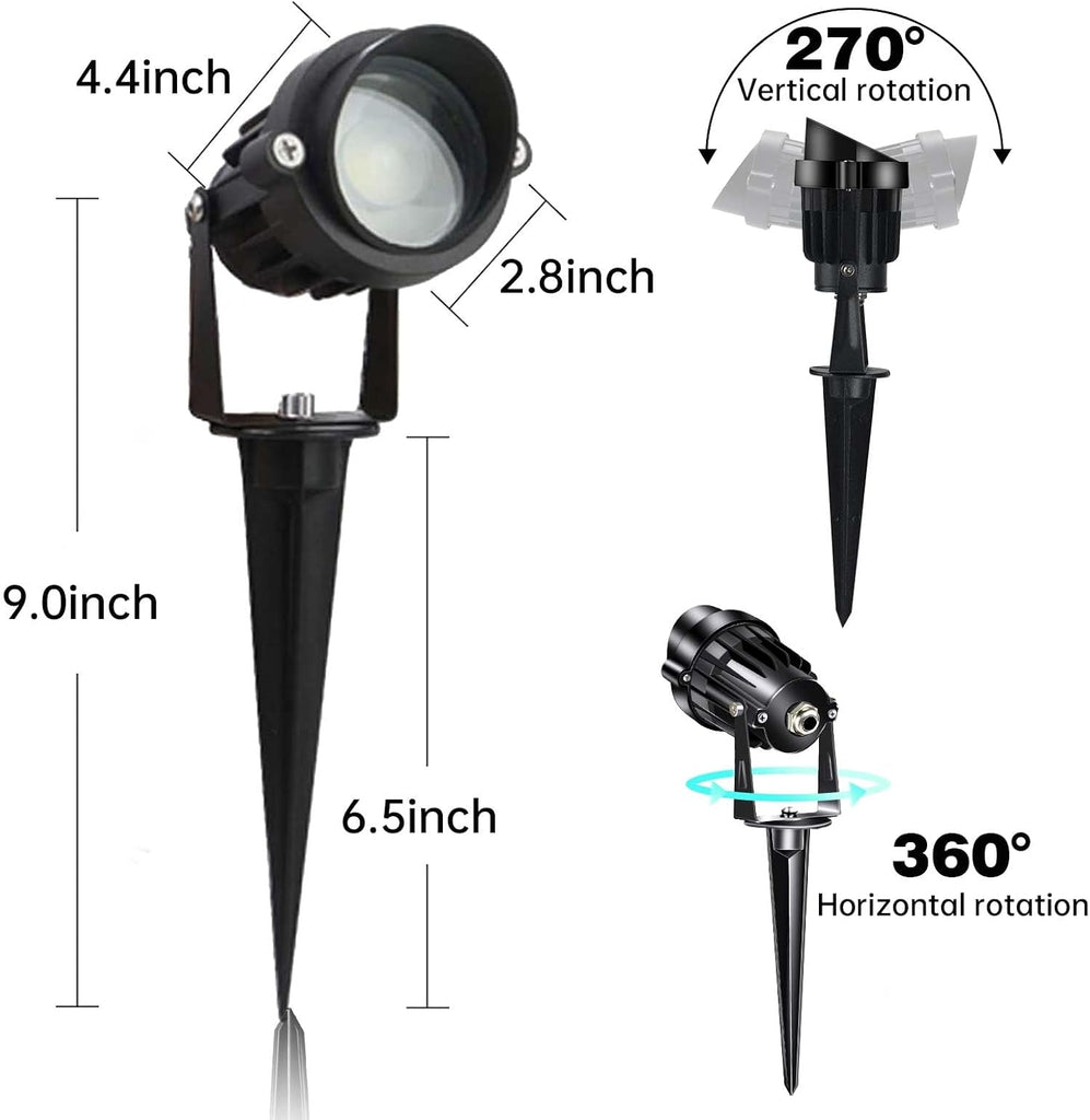 10W Landscape Lighting 12/24V Low Voltage Landscape Lighting LED Outdoor Spotlights 1000LM Waterproof Garden Uplights