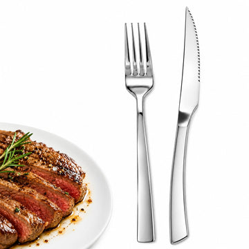 20-Piece Steak Knife and Fork Set for 10, Stainless Steel Steak Knives with Dinner Forks, Serrated Steak Knife Set