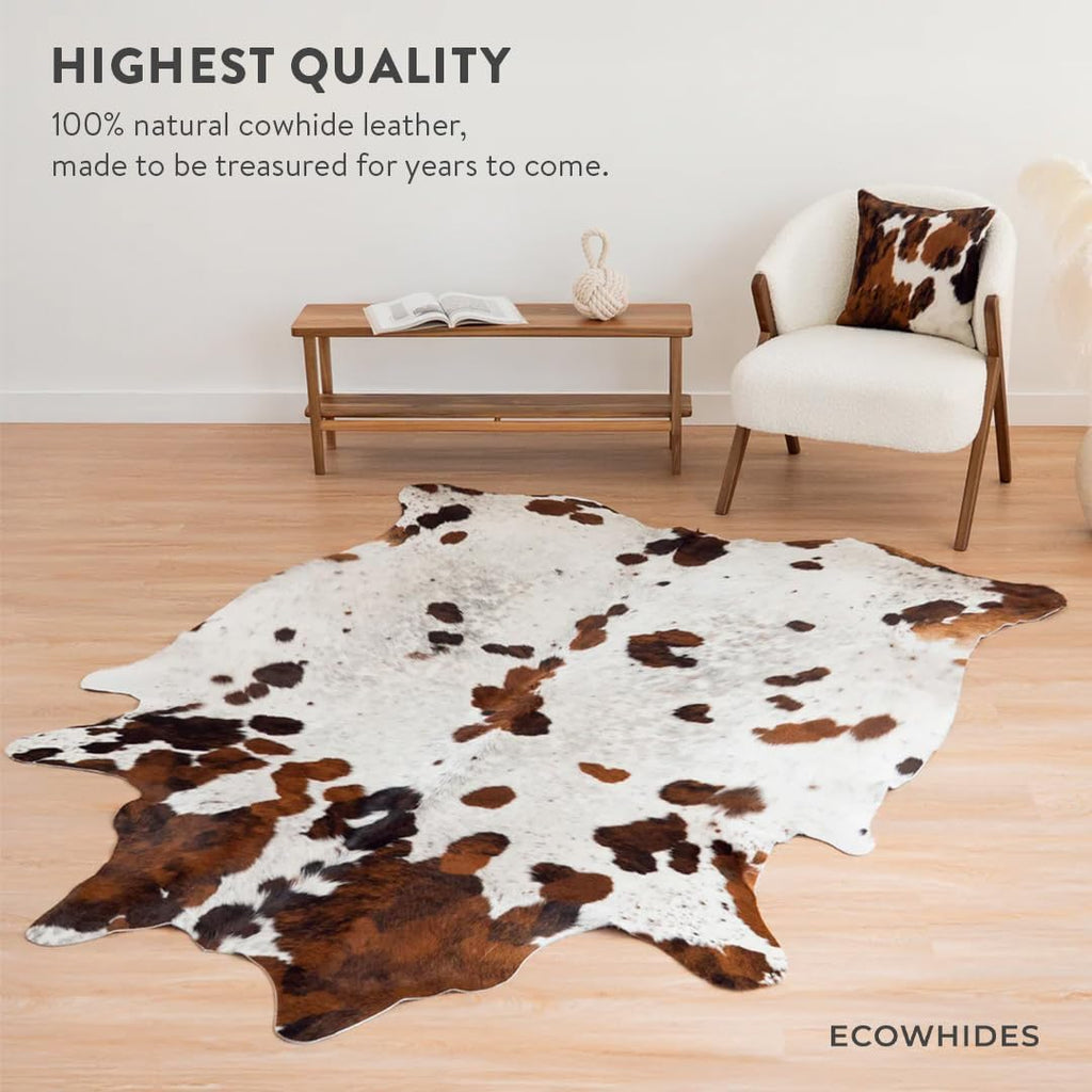 100% Genuine Brazilian Cowhide Rug - Tricolor White - Luxury Cowskin Cow Hide Leather Area Rug Home Decor (X-Large) 7