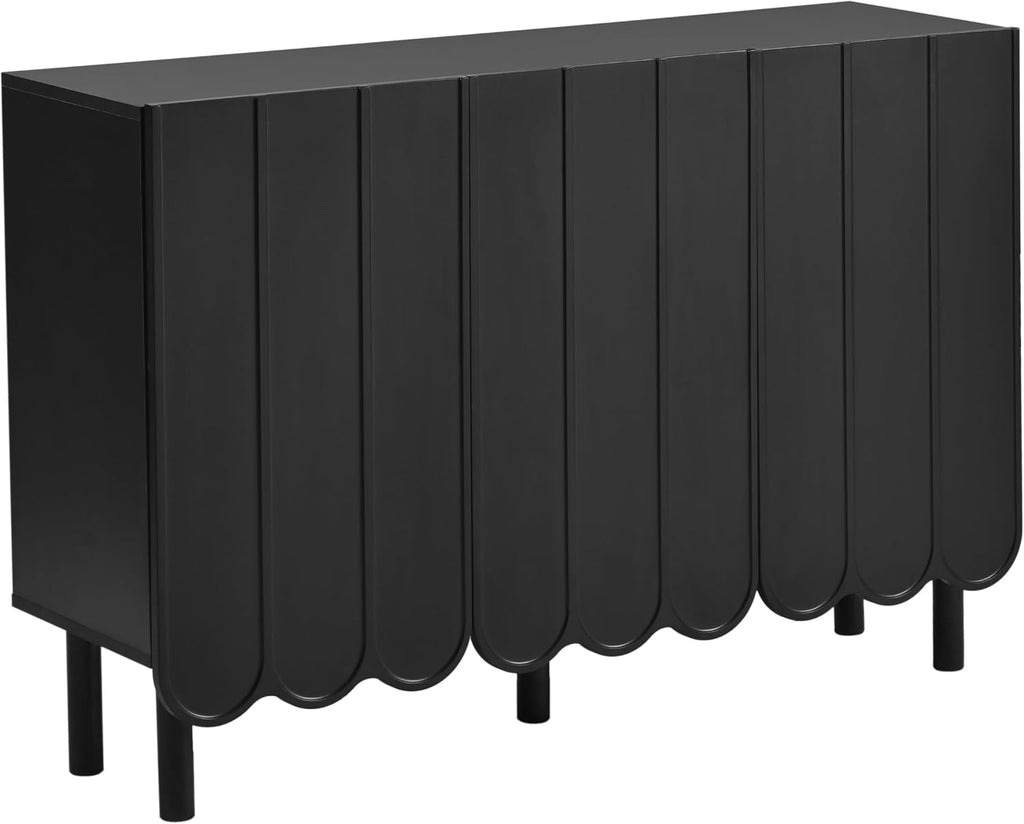 ON-Trend Cream Style Minimalist Shoe Cabinet with 5 Solid Wood Legs, Sideboard Buffet Cabinet with Adjustable