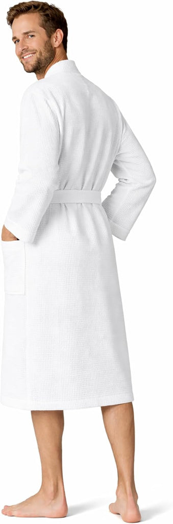 Men's Waffle Bathrobe Lightweight Kimono Spa Robe - Quick Dry Bath & Shower Robe for Men with Pockets