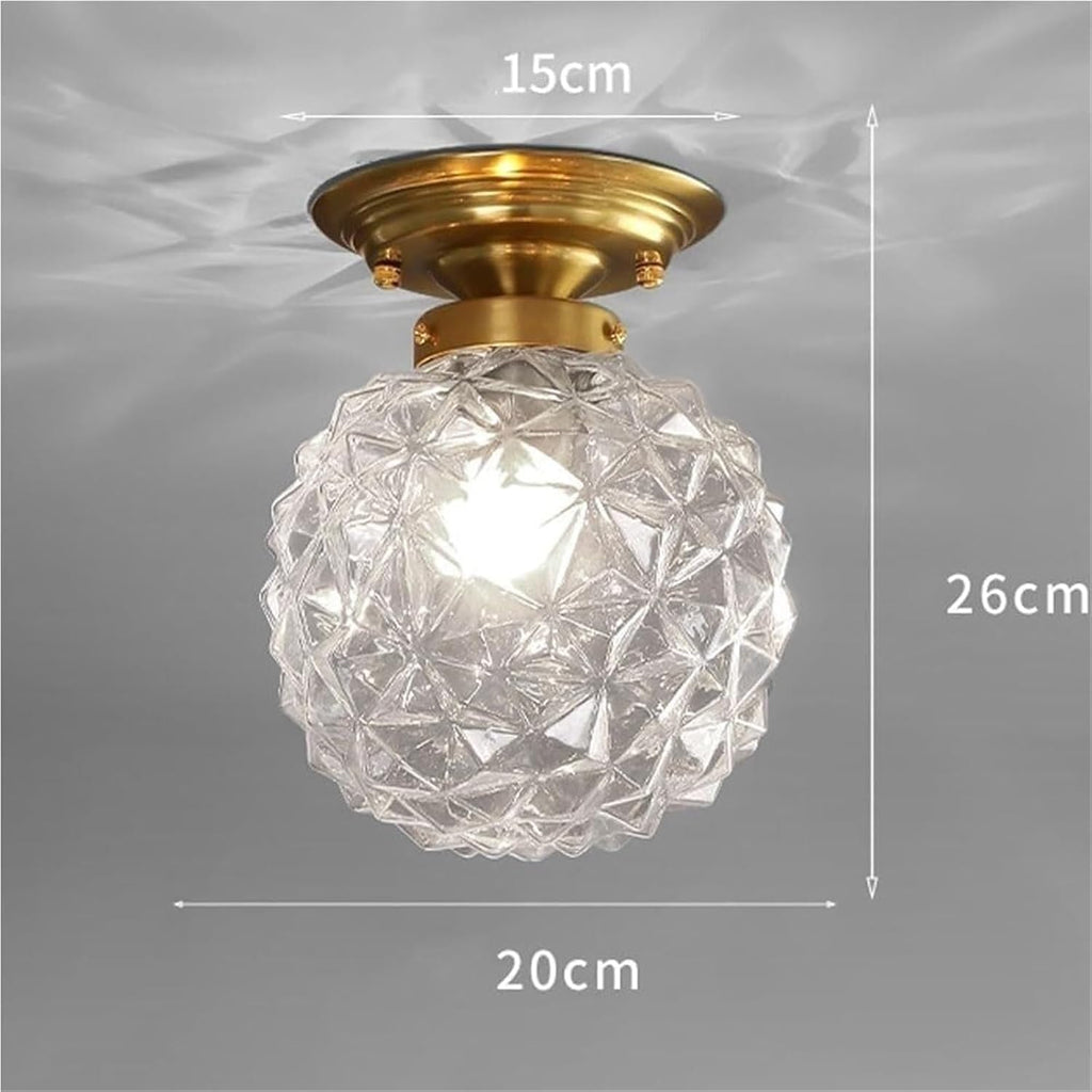 Modern Gold Flush Mount Ceiling Light with Faceted Clear Glass Globe Shade Small Decorative Accent Lighting Fixture