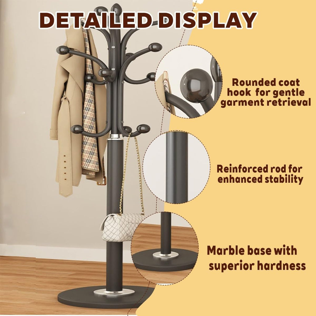 Hall Tree, Marble Base Modern Hall Tree,Metal Frame Freestanding Coat Rack, ,Foyer,Hallway,Corridor,Living Room