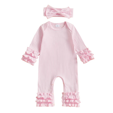 Baby Girl Fall Outfits Newborn Ribbed Knit Romper Coming Home Outfit Infant Ruffle Jumpsuit Valentines Clothes (D