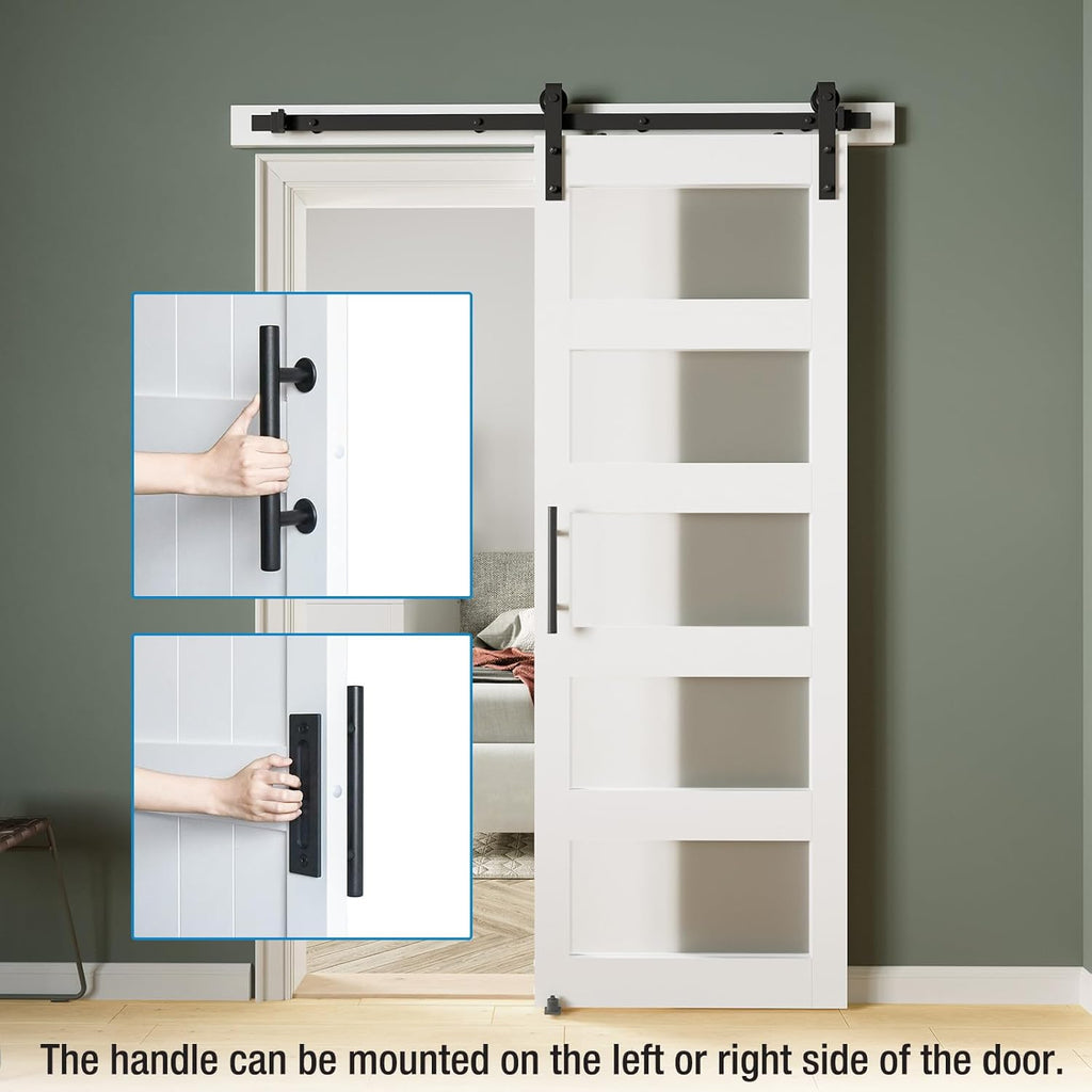 32in x 84in 5-Panel Sliding Glass Barn Door with 6ft Hardware Kit Included, Easy Assembly with Pre-D
