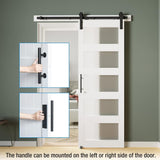 32in x 84in 5-Panel Sliding Glass Barn Door with 6ft Hardware Kit Included, Easy Assembly with Pre-D