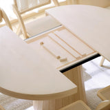 Extendable Dining Table Round-to-Oval 39"-55" with Pedestal Base - Seats 4-6, Wash White Finish, Smooth Rounded Corners