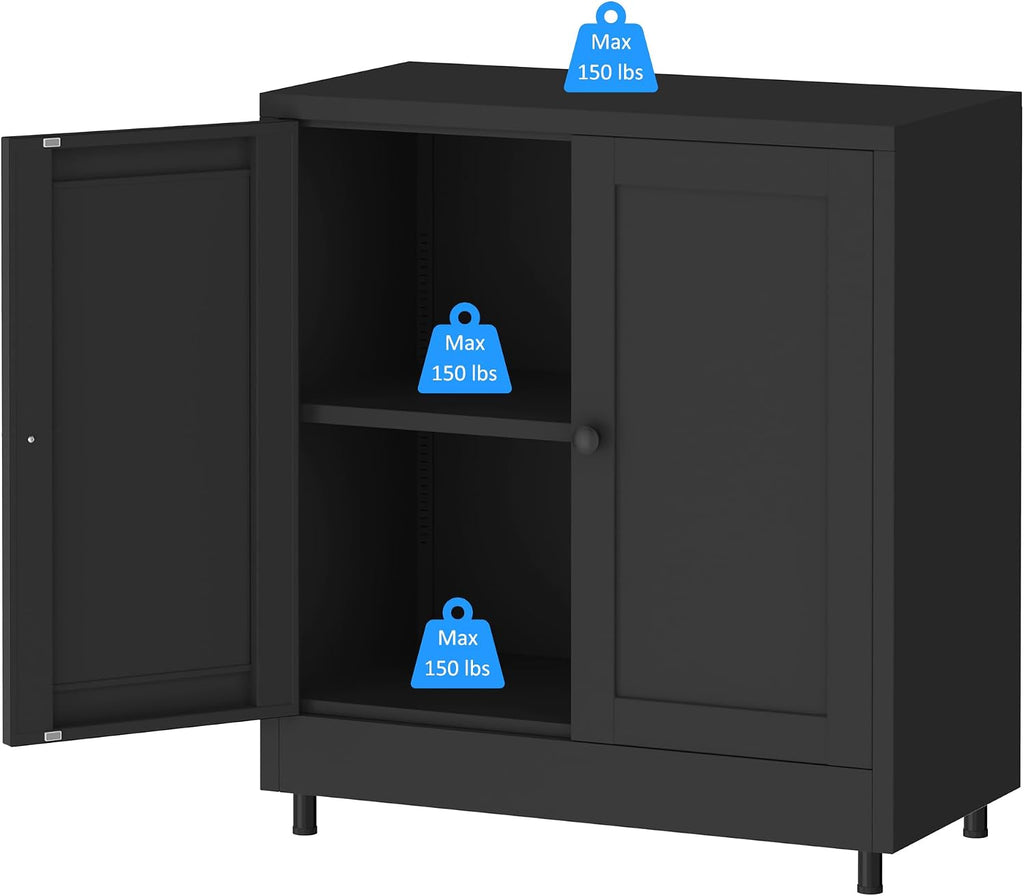 Metal Storage Cabinet with 2 Doors and Adjustable Shelf, Steel Sideboard Buffet Cabinet Hallway Entryway Kitchen