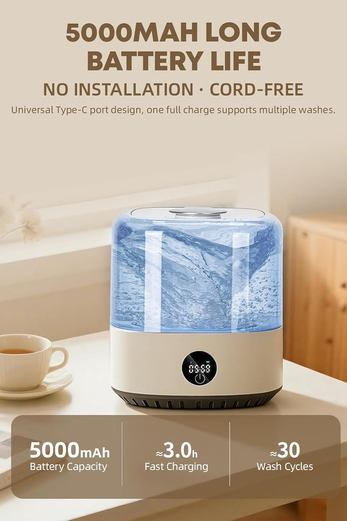 3L Portable Mini Washing Machine, Rechargeable Cordless Underwear & Delicates Washer with Type-C Charging, Compact