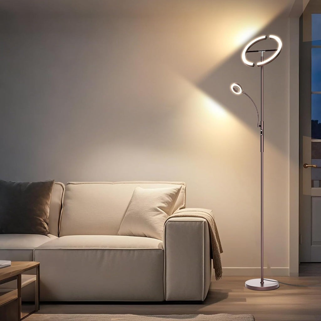 2-in-1 Brown LED Floor Lamp - 69" Dimmable Torchiere Standing Lamp with Remote Touch Control