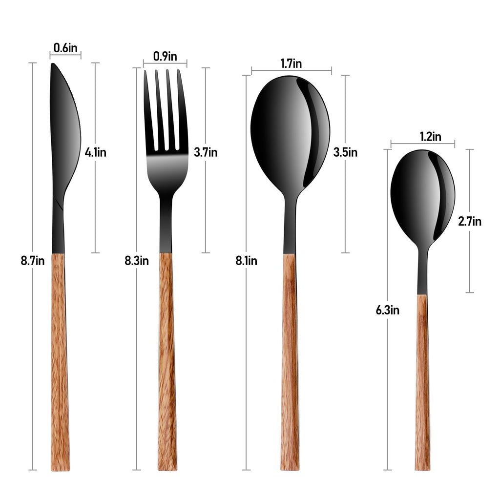 Black Dining Stainless Steel Flatware Serving Sets for 4, Dishwasher Safe