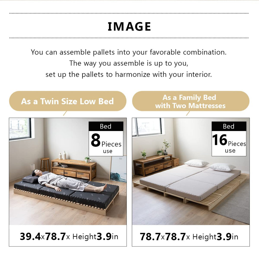 Pallet Bed Slats 4 Pieces (for Additional Purchase) Pine Wood Natural, Japanese Futon Mattress Floor Sleeping Tatami