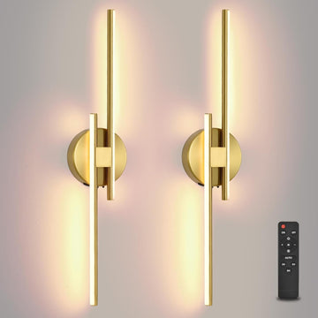 Battery Operated Wall Sconce Set of 2,Gold 23.6" 3000K-6500K LED Dimmable Wall Sconces with Remote Control,Wireless