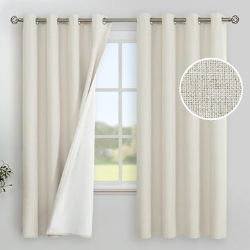 Linen Blackout Curtains 63 Inches Long, Room Darkening Drapes