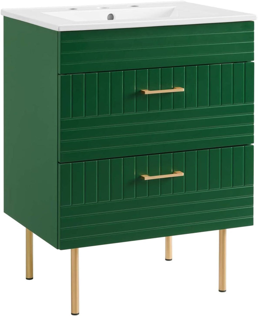 24-Inch Bathroom Vanity with Sink – Freestanding Cabinet, Modern Design, Green Finish