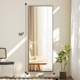 Full Length Mirror with Stand, 56"x21" Floor Mirror with Aluminum Alloy Thin Frame, ShatterVue Tempered Full Body