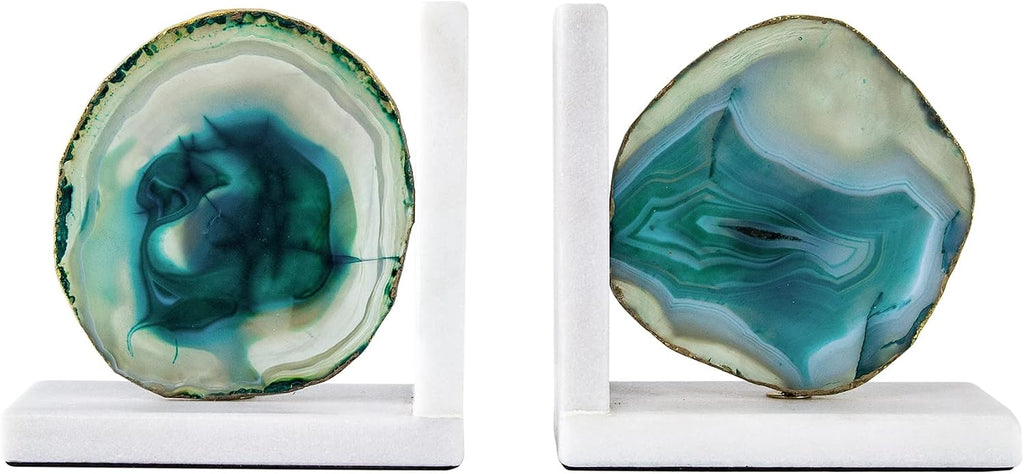 A&B Home Polished Green Agate Crystal & Marble Bookends, Stone Pair Book Ends for Heavy Books, Decorative Accents