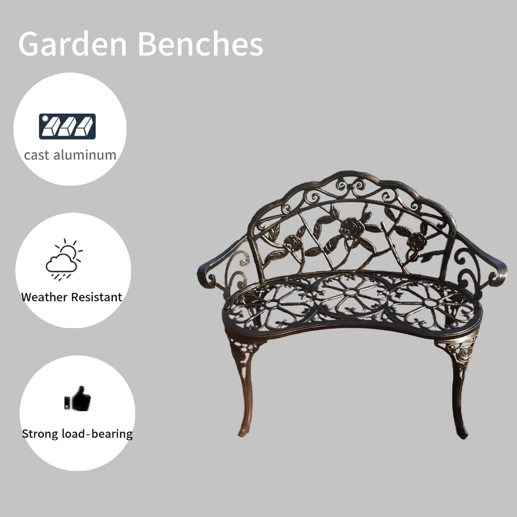 Garden Bench, Metal Aluminum Rose, Suitable for Garden Porch Park Front Porch Balcony Outdoor (Bronzed)