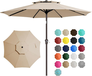 9 ft 2-Tiers Patio Umbrellas Outdoor Table Market Umbrella w/Push Button Tilt/Crank, 8 Sturdy Ribs
