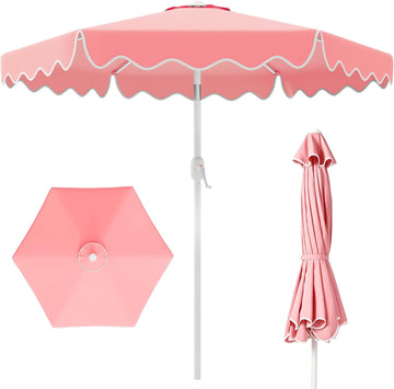 Patio Umbrella with Wavy Trim, UV-Fade-Resistant Canopy, Crank & Tilt - Peach Pink 7.5ft