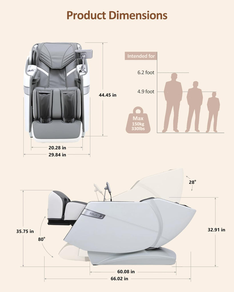 4D Massage Chair Full Body, Zero Gravity Shiatsu, Body Scan, White | 23 Modes Shiatsu Massage Chair Built-in Heat