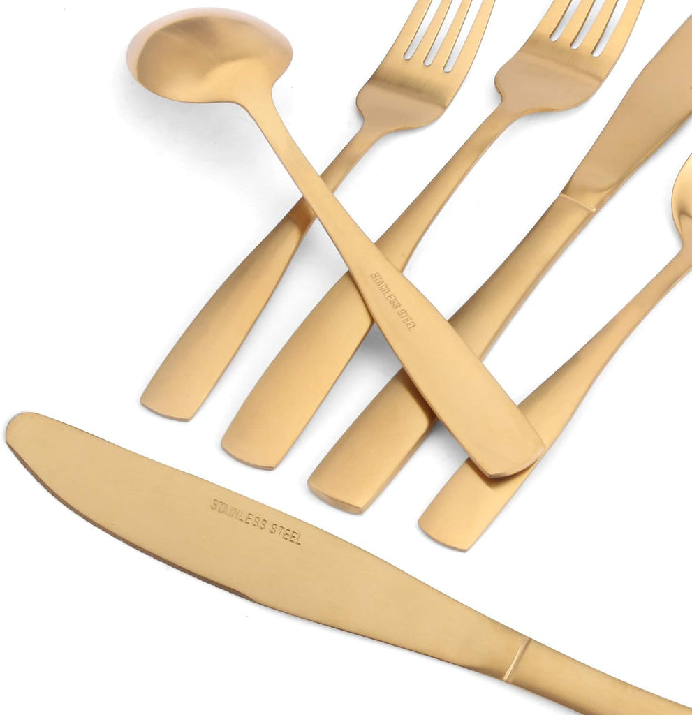 Matte Gold Silverware Set, Satin Finish 40-Piece Stainless Steel Flatware set, Tableware Cutlery Set Service for 8