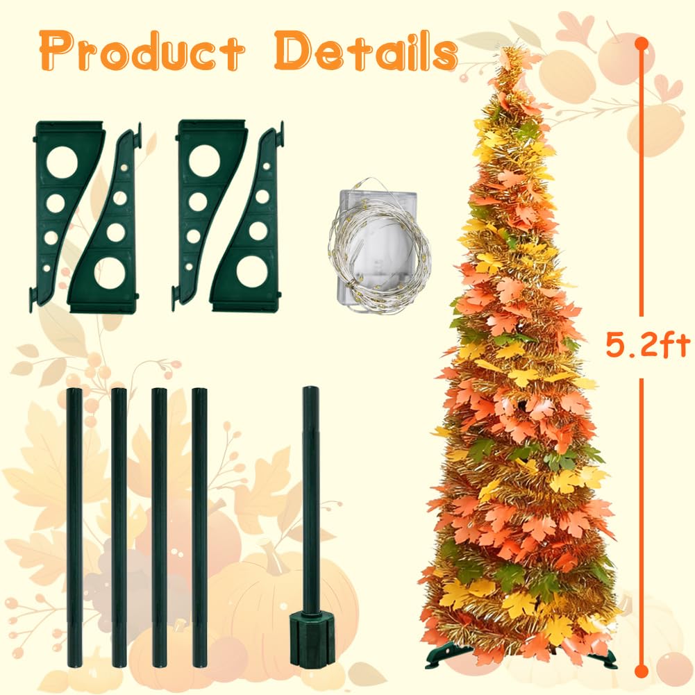 5.2FT Fall Tree Fall Decor, Thanksgiving Maples Tree for Fall Porch Decor, Thanksgiving Decorations