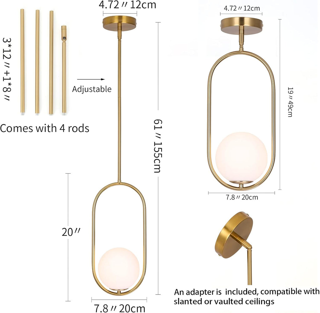 Modern Pendant Lighting Gold Globe Pendant Light Fixture,Mid Century Chandelier One Light Hanging Fixture for Kitchen
