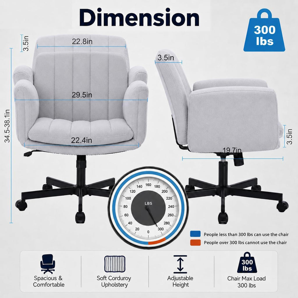 Criss Cross with Wheels and Arms, Vanity Chair with Back, Comfy Swivel Cross Legged Office Chairs for Ultimate