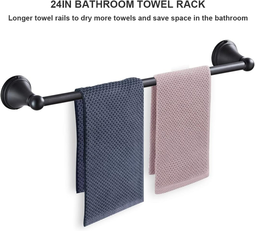 8Pcs Matte Black Bathroom Accessories Set Towel Racks | Bathroom Hardware Set, 2 * 24 Inch Towel Bar 2*Toilet Paper