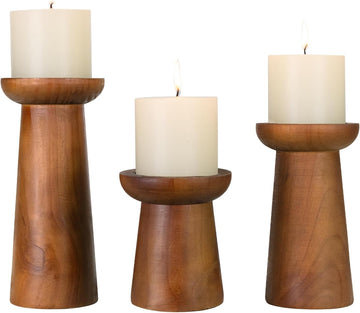 Pillar Candle Holders Set of 3, Wooden Candle Holders, Decorative Wood Candlestick Holders , Table Centerpiece for