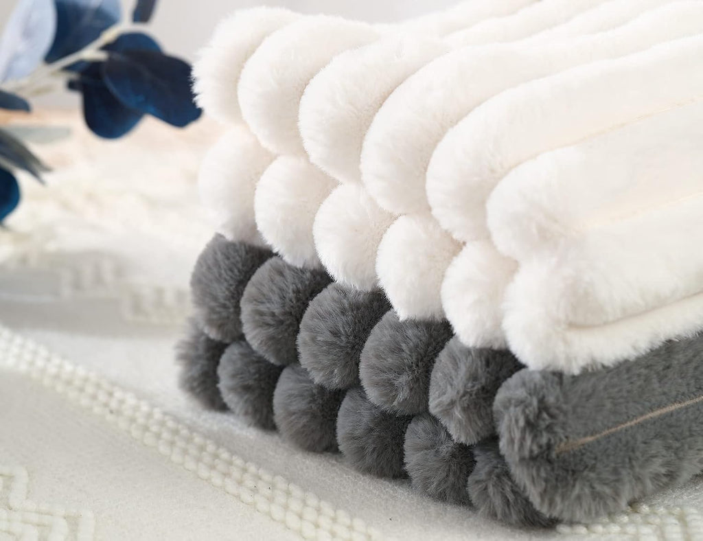 Faux Fur Decorative Lumbar Throw Pillow Covers 14 x 26,Long Boho Lumbar Pillow Covers Pillow Case Cushion Case,White