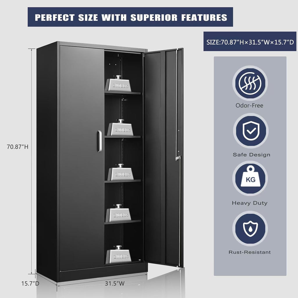 Metal Storage Cabinet with Adjustable Shelves, Garage Storage Cabinets with Doors and Shelves, File Cabinets Pantry