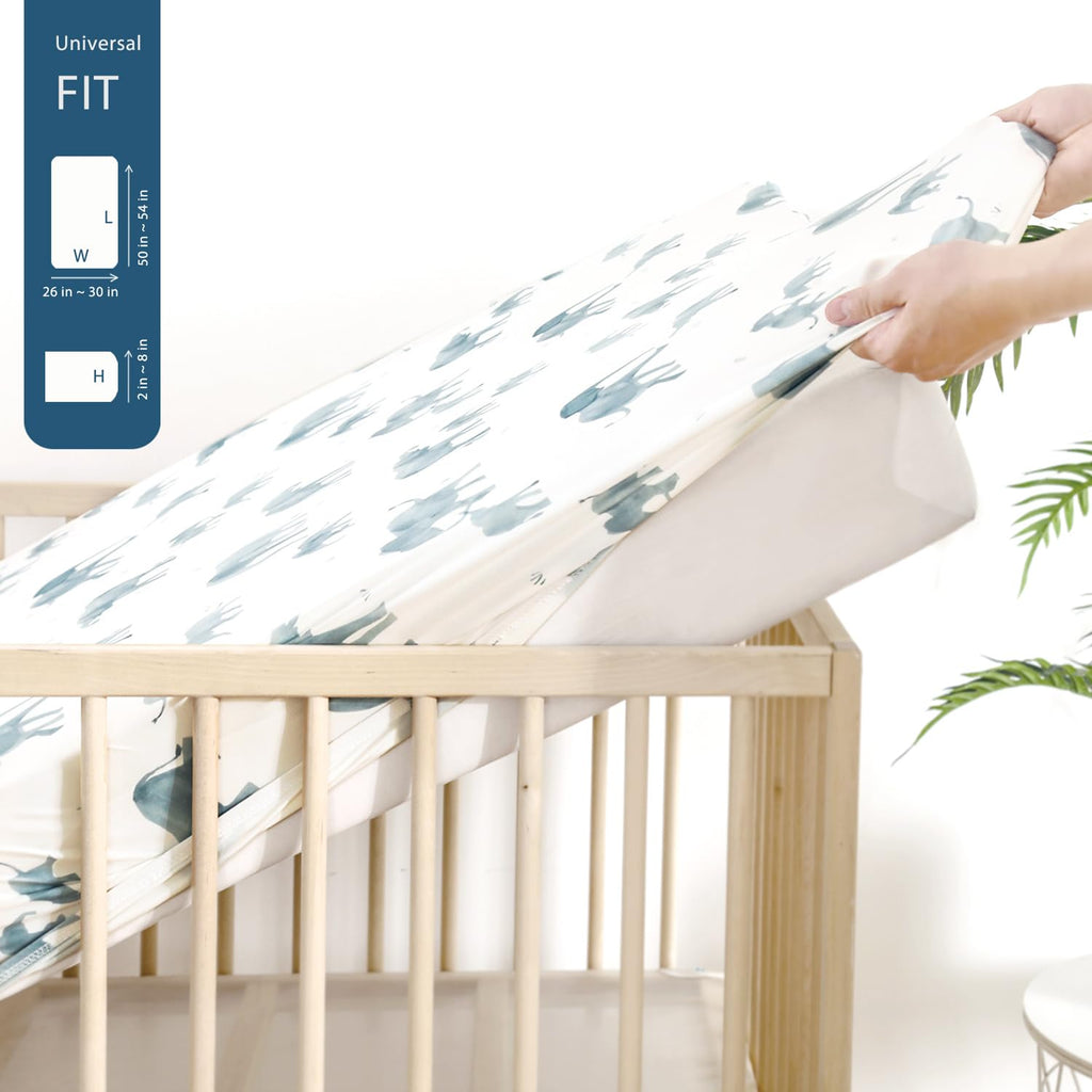 Stretchy Ultra Soft Jersey Knit Fitted Crib Sheets Set 2 Pack, Universal Fit All Standard Crib Mattress Pads Safe and