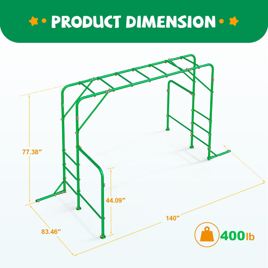 Outdoor Monkey Bars for Backyard, 400lbs Heavy Duty Metal Monkey Bar