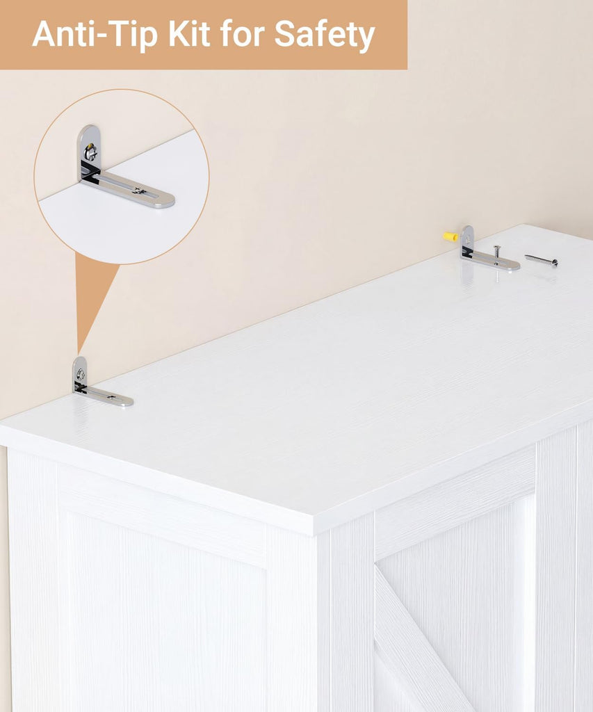 63''H Tall Bathroom Storage Cabinet Adjustable Shelf White | Floor Cabinet with Barn Doors, Adjustable Shelf, Linen