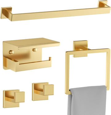 Brushed Gold Towel Bar Set 5 Pieces Bathroom Hardware Accessories Set,Upgraded Toilet Paper Holder with