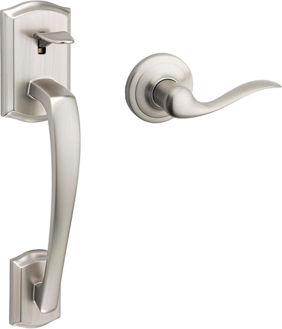 Prescott Front Door Handle No Lock, Entry Handleset Exterior with Interior Reversible Handed Lever, Non-Locking - Door Handleset