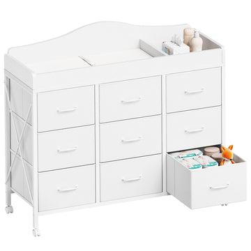 Baby Changing Table, 9 Fabric Boxes, Waterproof Pad, Mobile, White | Baby Changing Table,Waterproof Diaper pad &